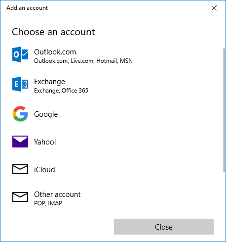 Mail app showing various email account information