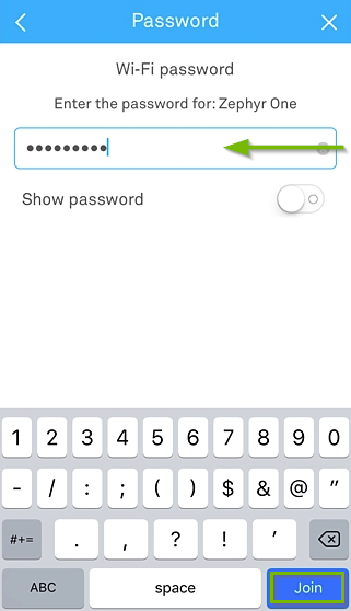 Wi-Fi password entry screen