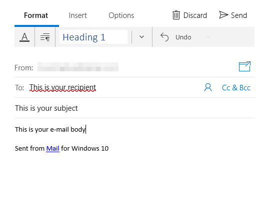 Mail app with new mail open