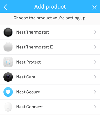 Selection screen for device to be added to mobile app