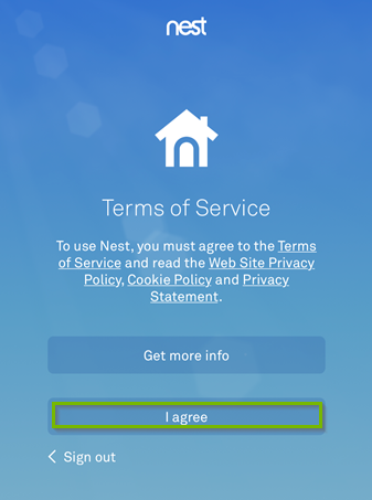Mobile app Terms of Service screen