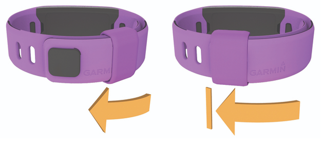 Garmin Vivofit sliding the keeper over the clasp. Illustration.