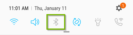 Android pull down screen with Bluetooth icon highlighted. Screenshot.