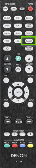 Denon remote with bluetooth circled