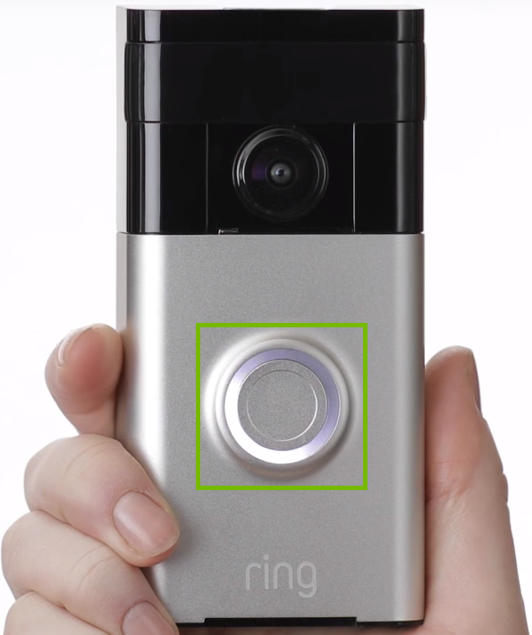 Front of Ring doorbell with ring around button highlighted