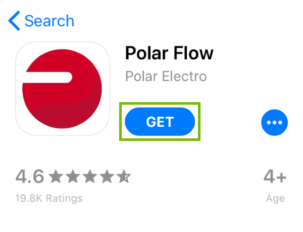 Get button highlighted in App Store for found app.