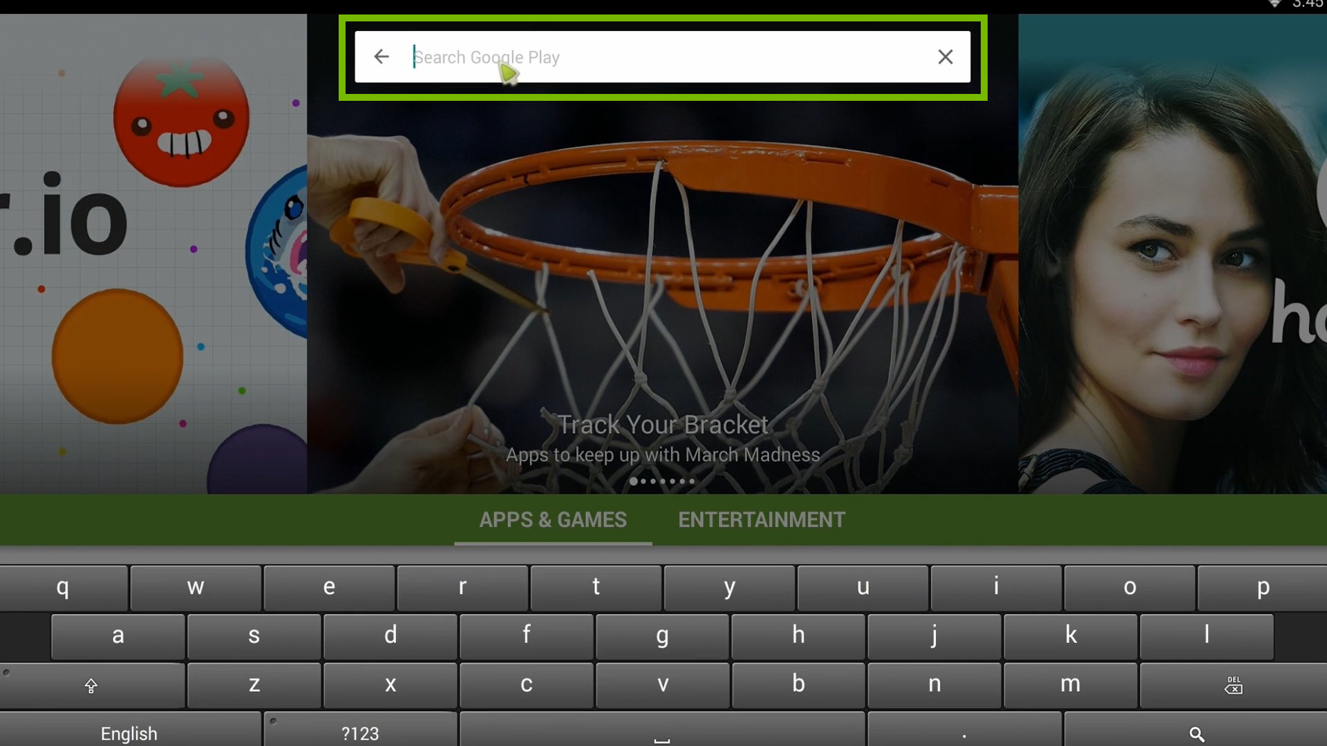 Play Store with search highlighted.