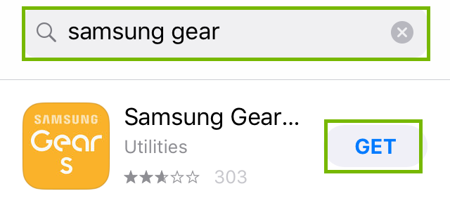 app store search for samsung gear and get button highlighted