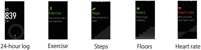 Example of different watch screens available