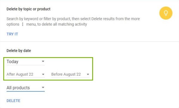 Date and Date Range highlighted