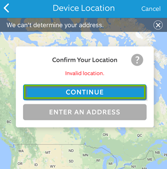 Mobile app device location selection screen