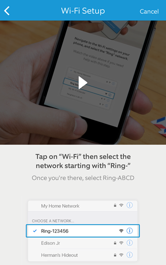 Mobile app device Wi-Fi setup instructions screen