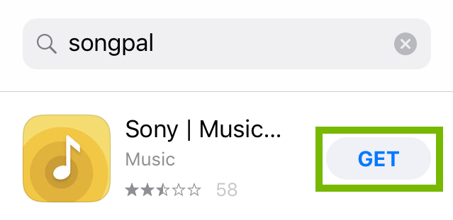 SongPal with Get highlighted.