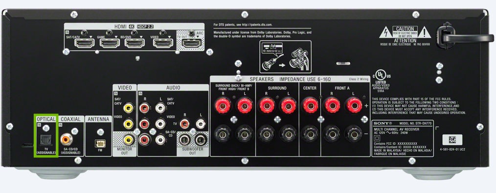 back of receiver with optical in highlighted
