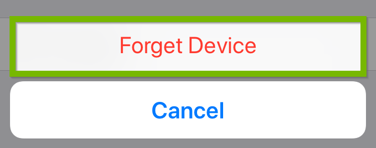 Screenshot of conformation page with Forget Device highlighted.