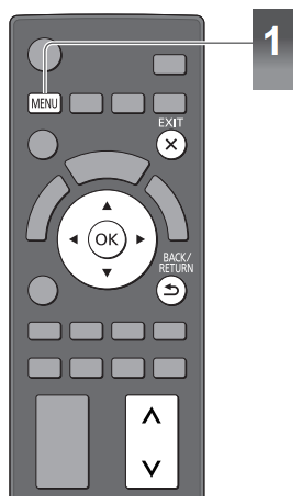 TV remote with Menu button highlighted. Illustration.
