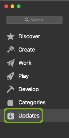 App Store side bar with Updates highlighted.