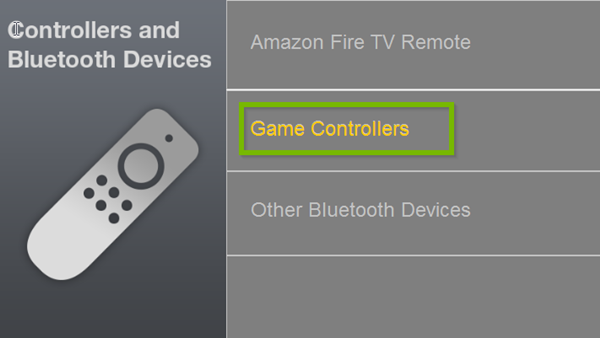 Controllers and Bluetooth Devices menu with Game Controllers selected. Screenshot.