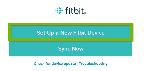 Fitbit app with Set Up a New Fitbit Device selected. Screenshot.