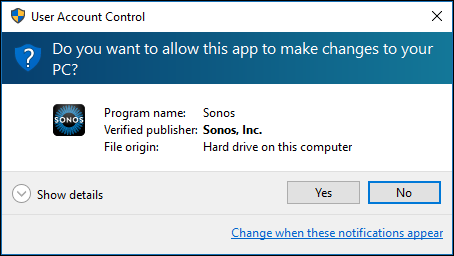 User Account Control pop-up on Windows