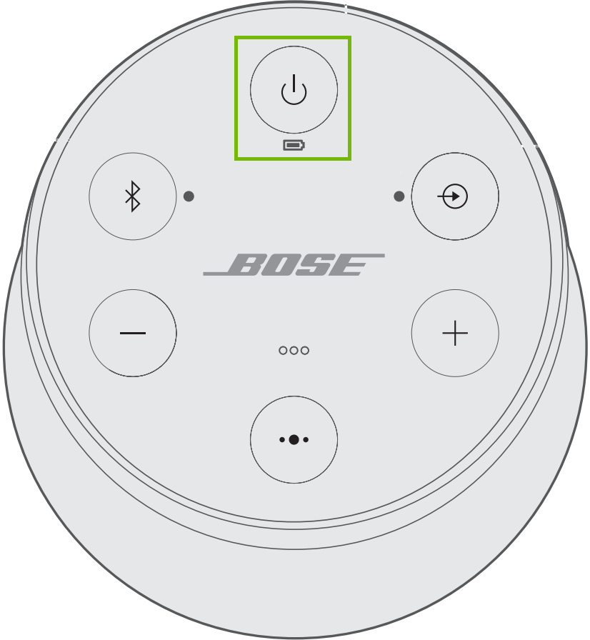 Diagram of speaker with power button highlighted.