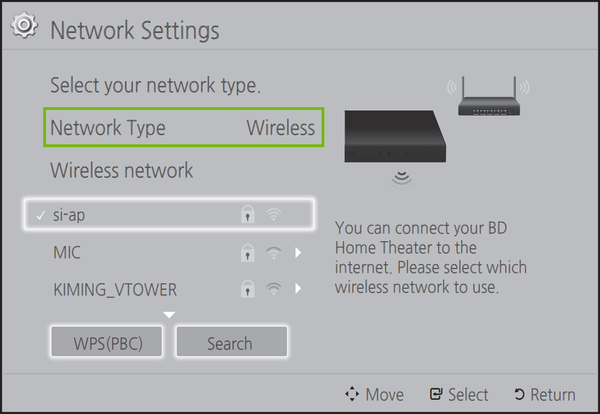 network settings with network type highlighted