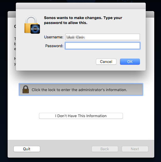 User password entry request pop-up on Mac