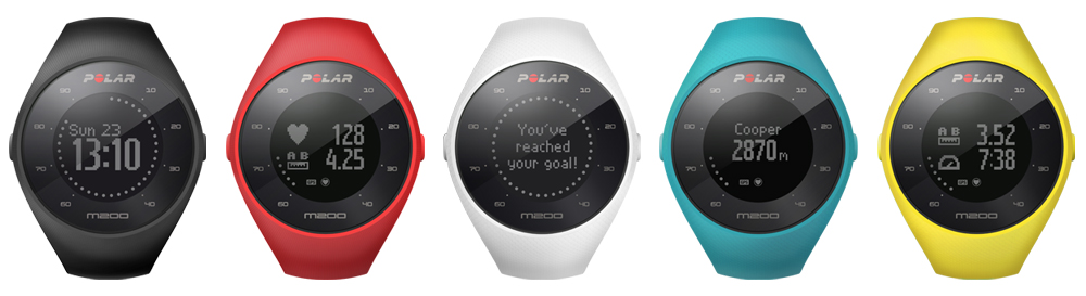 Multiple Polar M200 devices in various colors.