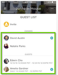 August Home app showing users