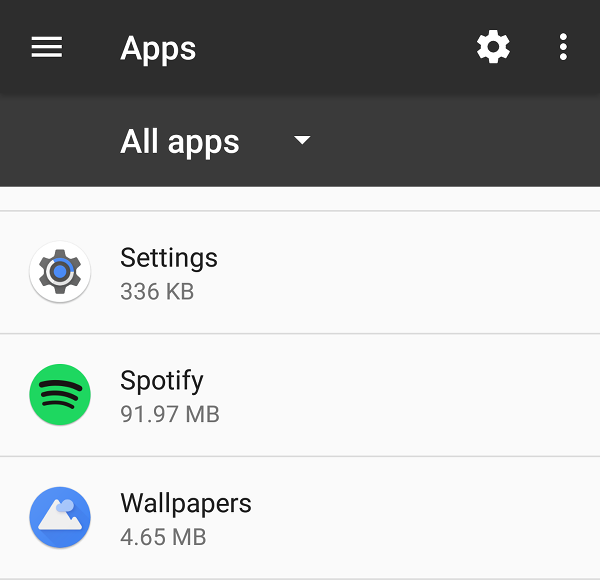 Example list of apps.