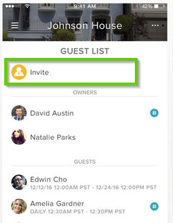 August Home app showing the invite button.