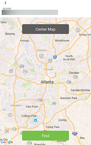 Map view with Find button below. Screenshot.