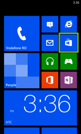 Windows mobile home screen with Windows Store highlighted