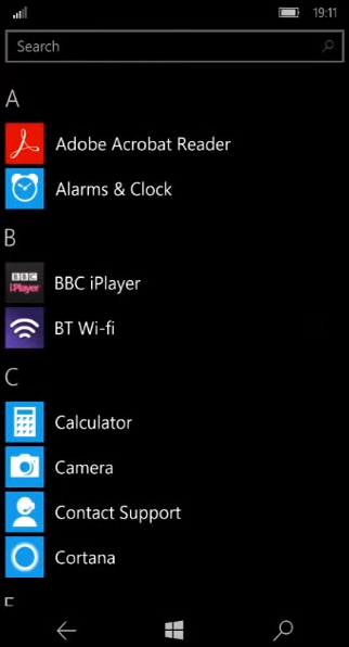 Windows Mobile apps screen