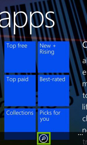Store screen with search icon highlighted