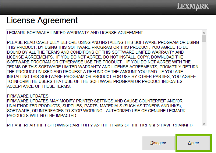 agree highlighted on install screen