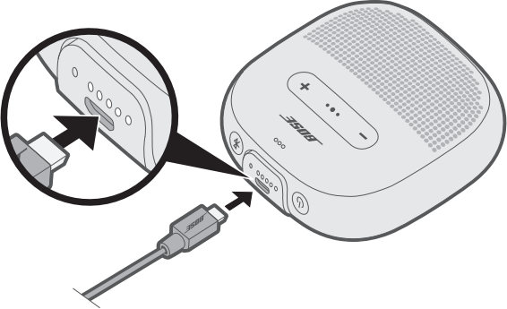 Diagram showing how to charge the speaker.