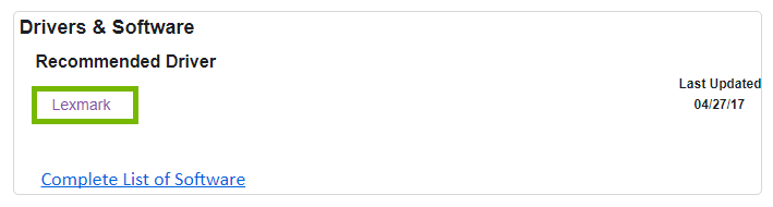 website showing drivers with Lexmark highlighted