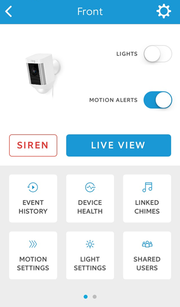 Device dashboard screen in mobile app