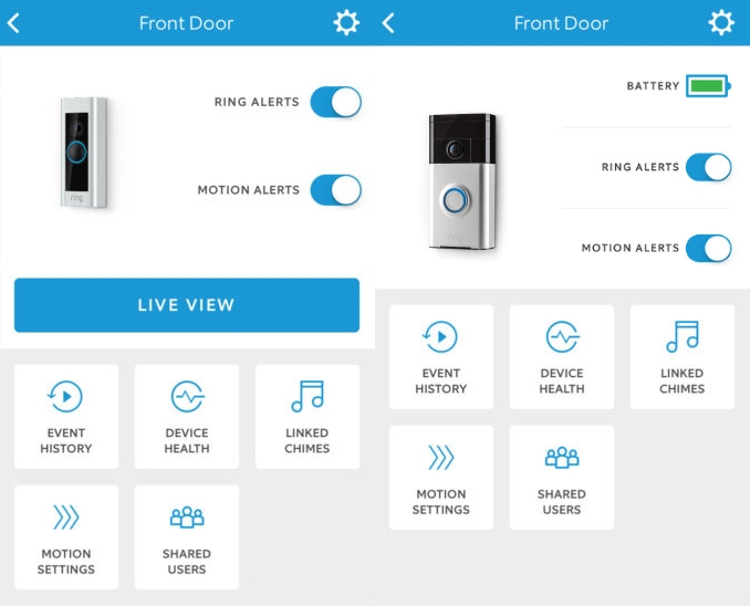 Mobile app showing device dashboard