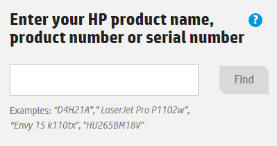 HP product name search field
