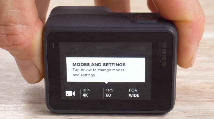 GoPro HERO6 camera tour screen with Modes and settings.