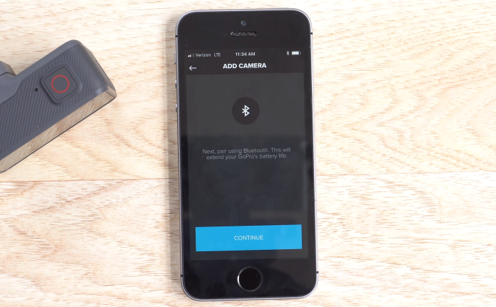 GoPro app informing the user that the GoPro will connect to the smartphone via Bluetooth at this time.