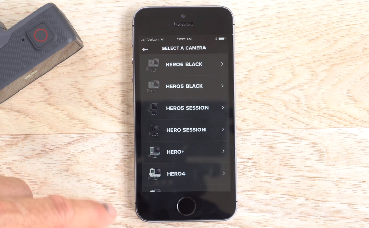 GoPro app displaying a list of available GoPro devices.