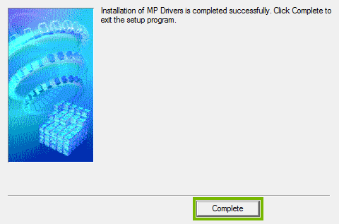 Printer software setup completion screen.