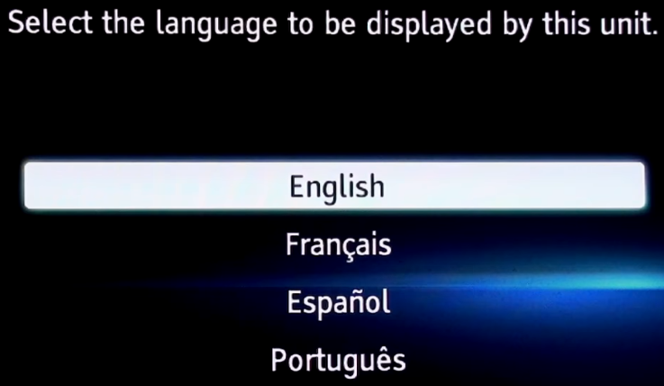 Language selection screen in initial setup