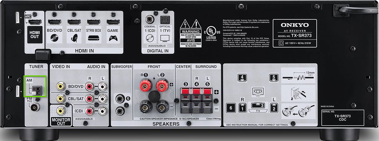 The back of an onkyo receiver with the AM port