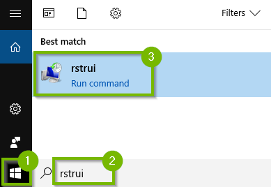 Windows 10 search box results.