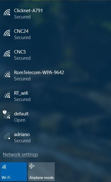Windows 10 list of available wireless networks.