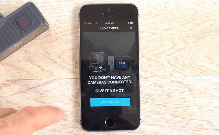 GoPro app with the add a camera button highlighted.